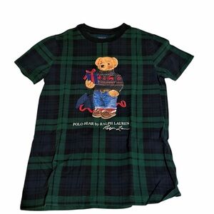 Ralph Lauren Kids Black and Green Plaid Bear Tee
